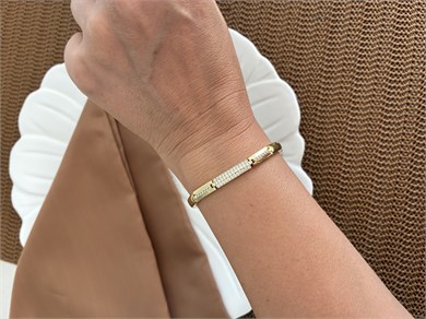 Vip Gold Zirkon Taşlı Plaka Bileklik