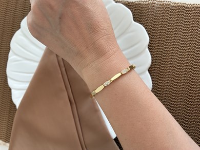 Vip Gold Zirkon Taşlı Plaka Damla Sıralı Bileklik