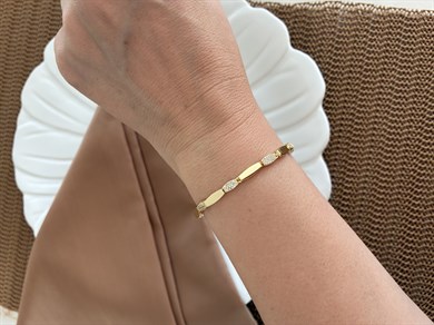 Vip Gold Zirkon Taşlı Plaka Damla Sıralı Bileklik
