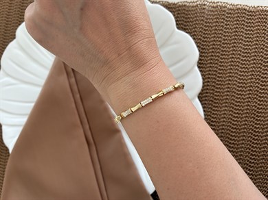 Vip Gold Zirkon Taşlı Plaka Kemik Modeli Bileklik