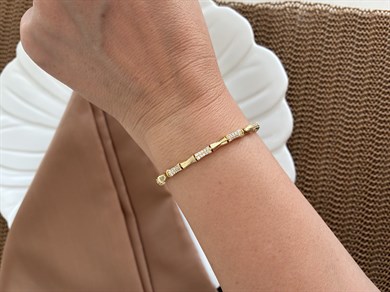 Vip Gold Zirkon Taşlı Plaka Kemik Modeli Bileklik