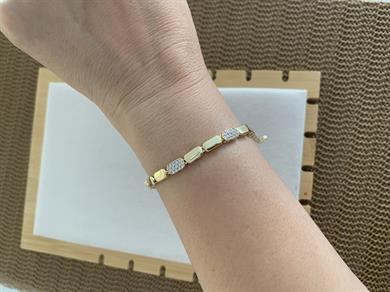 Vip Gold Zirkon Taşlı Plaka Küp Sıralı Bileklik