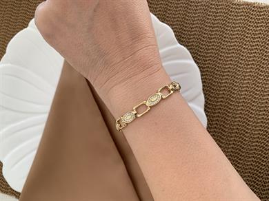 Vip Gold Zirkon Taşlı Plaka Oval Sıralı Bileklik