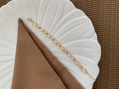 Vip Gold Zirkon Taşlı Plaka Oval Sıralı Bileklik