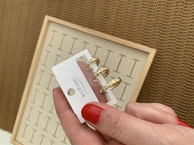 Vip Gold Zirkon Taşlı Plaka Üçlü Set Halka Küpe