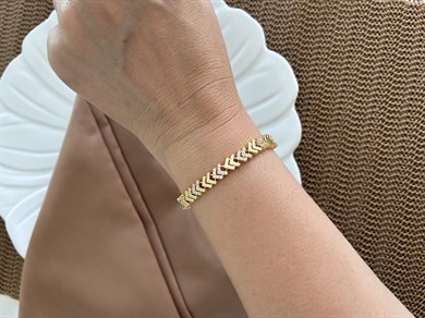 Vip Gold Zirkon Taşlı Plaka V Sıralı Bileklik