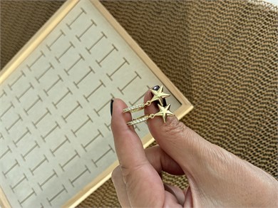 Vip Gold Zirkon Taşlı Plaka Yıldız Sallantılı Halka Küpe