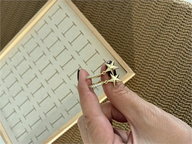 Vip Gold Zirkon Taşlı Plaka Yıldız Sallantılı Halka Küpe