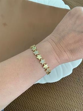 Vip Gold Zirkon Taşlı Plaka Yıldız Sıralı Bileklik