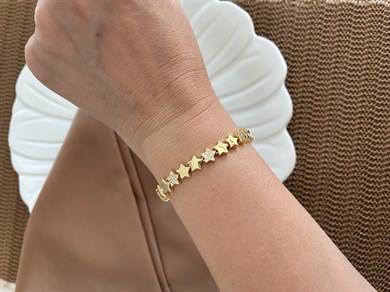 Vip Gold Zirkon Taşlı Plaka Yıldız Tasarım Bileklik
