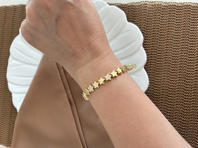 Vip Gold Zirkon Taşlı Plaka Yıldız Tasarım Bileklik