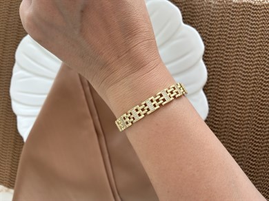 Vip Gold Zirkon Taşlı Saat Kordon Detaylı Tasarım Bileklik
