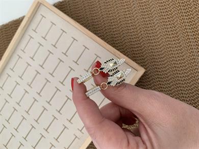 Vip Gold Zirkon Taşlı Siyah Mineli Charm Tasarım Küpe