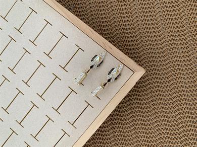 Vip Gold Zirkon Taşlı Siyah Mineli Charm Tasarım Küpe