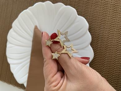 Vip Gold Zirkon Taşlı Tırtıklı Yıldız Tasarım Küpe