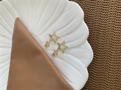 Vip Gold Zirkon Taşlı Tırtıklı Yıldız Tasarım Küpe