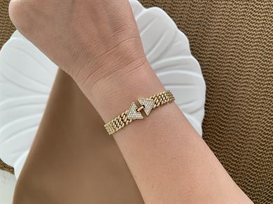 Vip Gold Zirkon Taşlı Üçgen Desenli Bileklik
