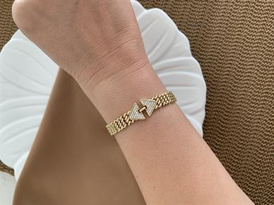 Vip Gold Zirkon Taşlı Üçgen Desenli Bileklik