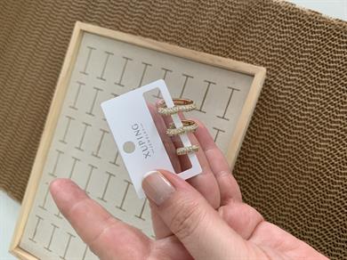 Vip Gold Zirkon Taşlı Üçlü Set Kalp Küpe