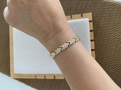 Vip Gold Zirkon Taşlı V Sıralı Zincir Bileklik