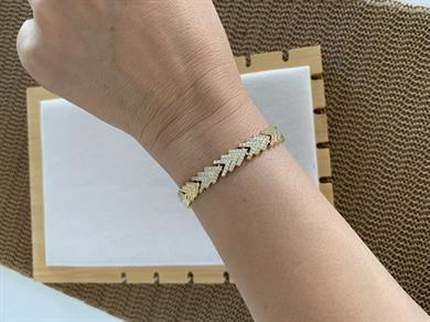 Vip Gold Zirkon Taşlı V Sıralı Zincir Bileklik