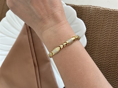 Vip Gold Zirkon taşlı Yılan Derisi Detaylı Bileklik
