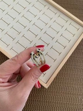 Vip Gold Zirkon Taşlı Yılan Tasarım Ay Küpe