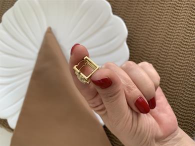Vip Gold Zirkon Taşlı Yıldız Plaka Kare Küpe