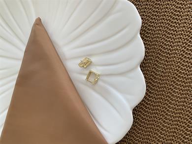 Vip Gold Zirkon Taşlı Yıldız Plaka Kare Küpe