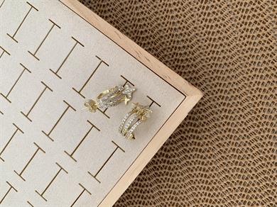 Vip Gold Zirkon Taşlı Yıldız Sallantılı Ay Tasarım Küpe