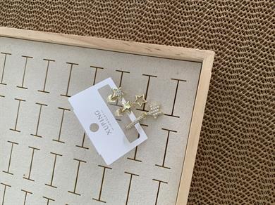 Vip Gold Zirkon Taşlı Yıldız Sallantılı Üçlü Set Küpe