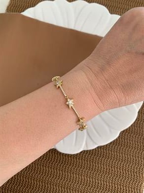 Vip Gold Zirkon Taşlı Yıldız Sıralı Tasarım Bileklik