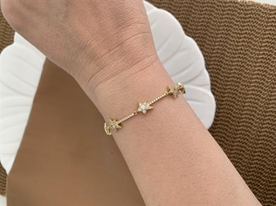Vip Gold Zirkon Taşlı Yıldız Sıralı Tasarım Bileklik