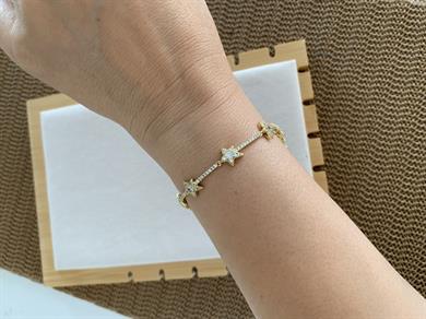 Vip Gold Zirkon Taşlı Yıldız Sıralı Zincir Bileklik