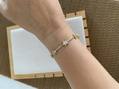 Vip Gold Zirkon Taşlı Yıldız Sıralı Zincir Bileklik