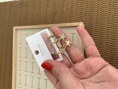 Vip Gold Zirkon Taşlı Yıldız Üçlü Set Küpe