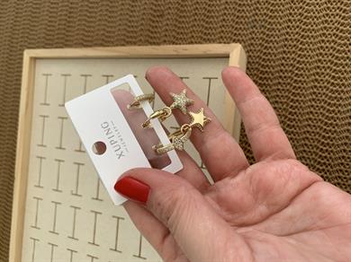 Vip Gold Zirkon Taşlı Yıldız Üçlü Set Küpe
