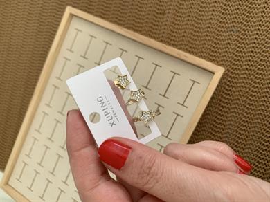 Vip Gold Zirkon Taşlı Yıldız Üçlü Set Halka Küpe