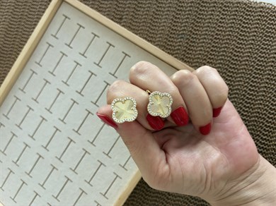 Vip Gold Zirkon Taşlı Yonca U Küpe