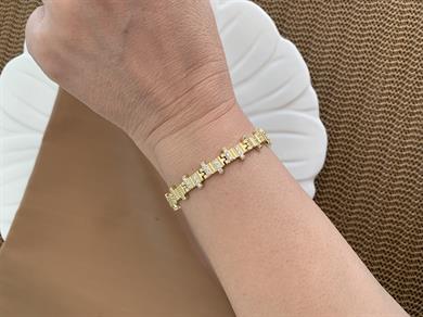 Vip Gold Zirkon Taşlı Zikzak Bileklik