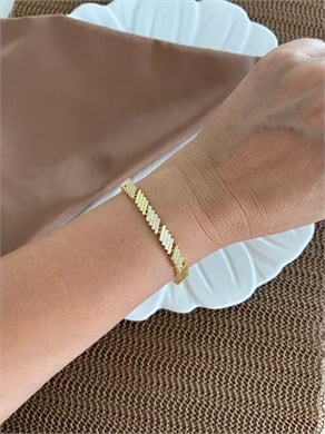 Vip Gold Zirkon Taşlı Zikzak Desenli Bileklik