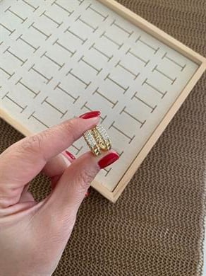 Vip Gold Zirkon Taşlı Zincir Halka Küpe