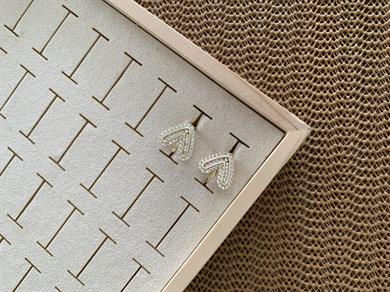 Vip Gold Zirkon Ve Baget Detaylı Kalp Küpe