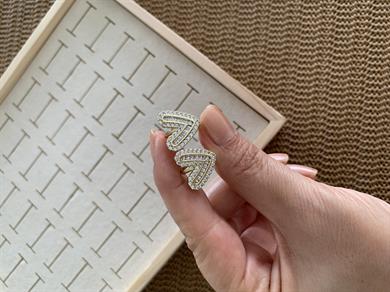 Vip Gold Zirkon Ve Baget Detaylı Kalp Küpe