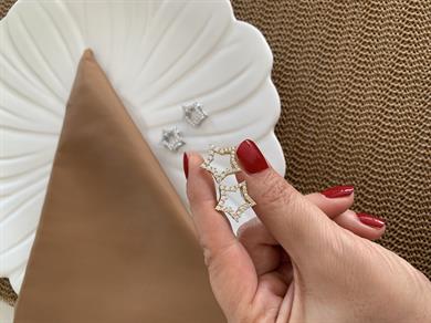 Vip Gömme Su Yolu Taşlı Yıldız Tasarım Küpe