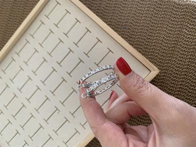 Vip Gümüş 3 Cm Kare Baget Taş Sıralı Halka Küpe