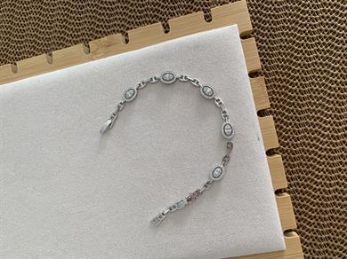 Vip Gümüş Düğme Zincir Zirkon taşlı Oval Sıralı Bileklik 