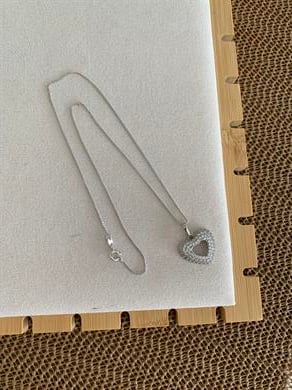 Vip Gümüş İnce Zincir Komple Zirkon Taşlı Kalp Kolye