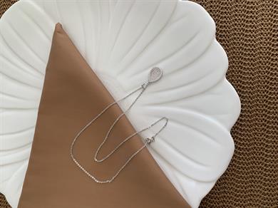 Vip Gümüş İnce Zincir Zirkon Taşlı Damla Kolye