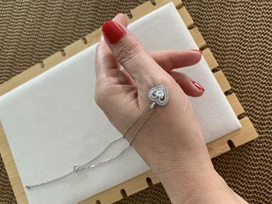 Vip Gümüş İnce Zincir Zirkon Taşlı Kalp Kolye